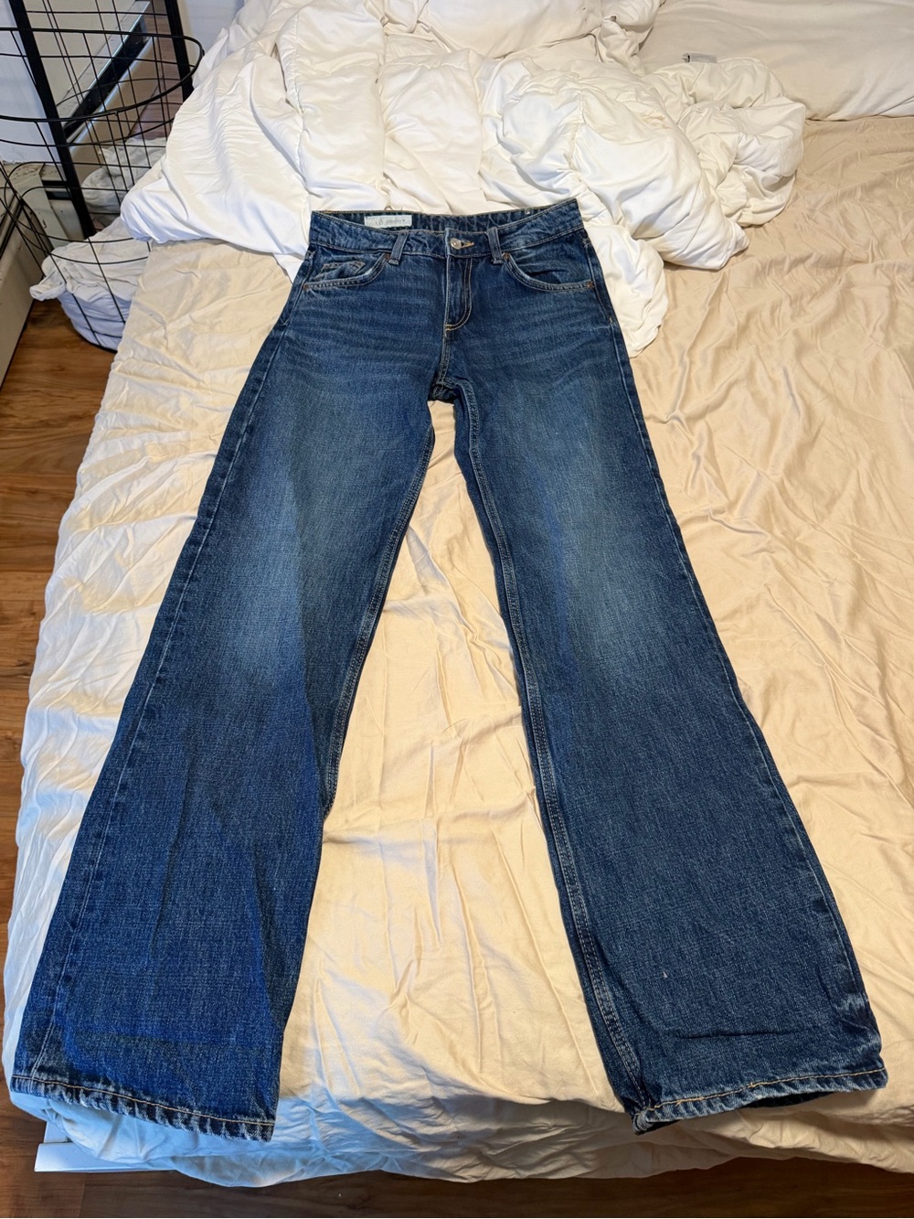 Zara Dark Blue Flare Wide-Leg Low Rise Jeans